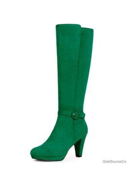 Faux Suede Knee High Chunky Heel Platform Boots Buckle Biker